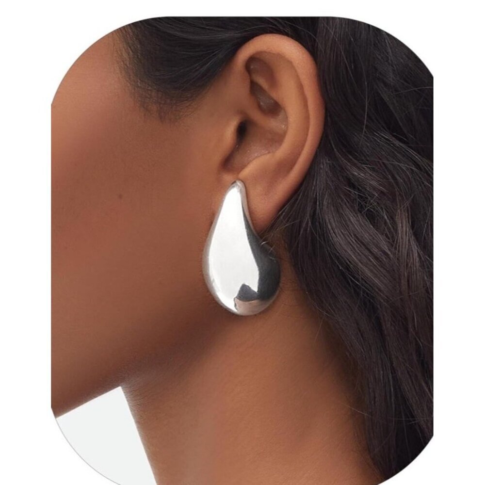 OPEN EDIT Polished Teardrop Stud Earrings Nickel-Free Rhodium Silver Modern